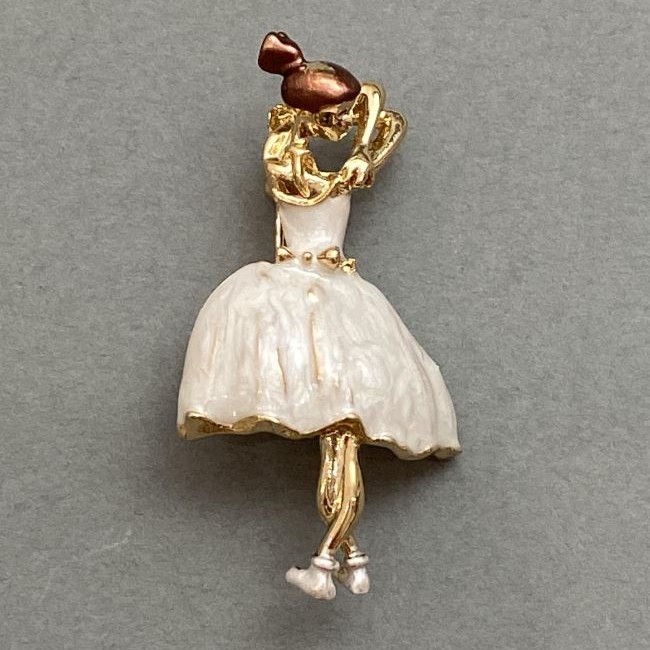 Ballerina Brooch, White Enamel, Gold-Tone Metal, 45x24mm+