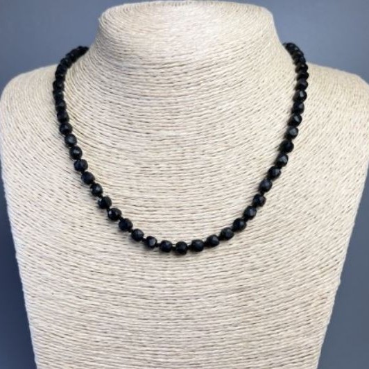 Black Tourmaline Necklace, Natural Stone, Faceted Cube, Diameter 7x7mm+/-, Length 50cm+