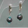 River Pearl Earrings, Graphite Colour, Diameter 9x7.5mm+/-, Variscite Cube 2.5mm+/-, Length 28mm+