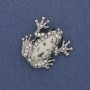 Abalone Frog Pendant Brooch, White Enamel, White Rhinestones, Silver-Tone Metal, 28x28mm+