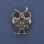 Owl Brooch Pendant Pink and Purple Rhinestones Silver-Tone Metal 38x28mm+