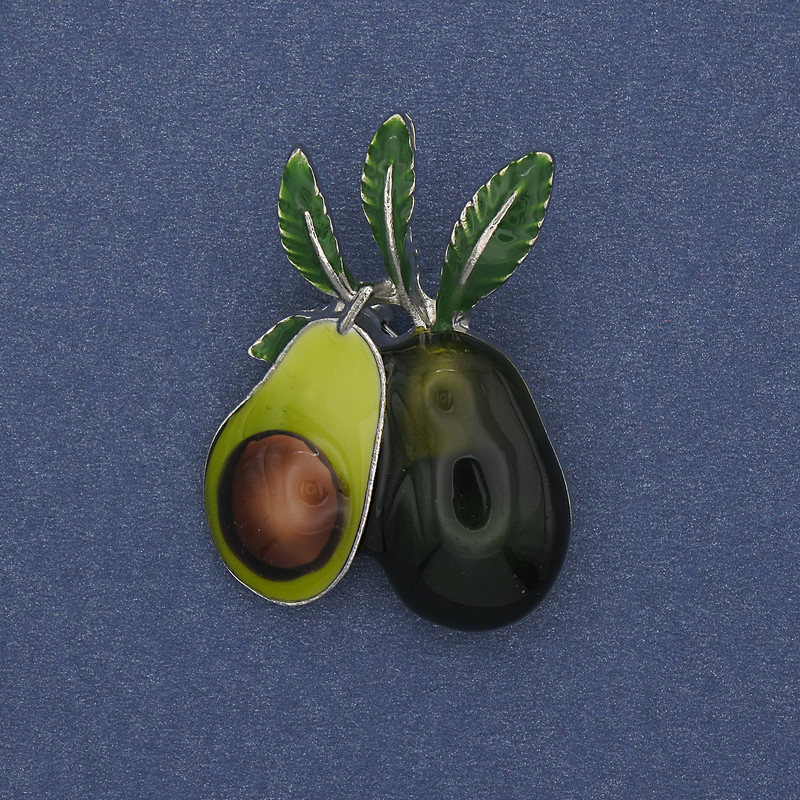 Avocado Pendant Brooch, Coloured Enamel, Silver-Tone Metal, 39x27mm+