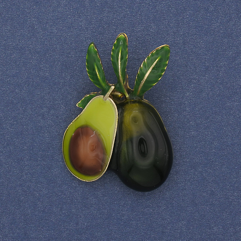 Avocado Brooch Pendant Coloured Enamel Gold-Tone Metal 39x27mm+