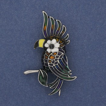 Parrot Brooch Coloured Enamel Silver-Tone Metal 51x31mm+