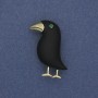 Bird Brooch Matte Black Green Rhinestone Gold-Tone Metal 36x21mm+