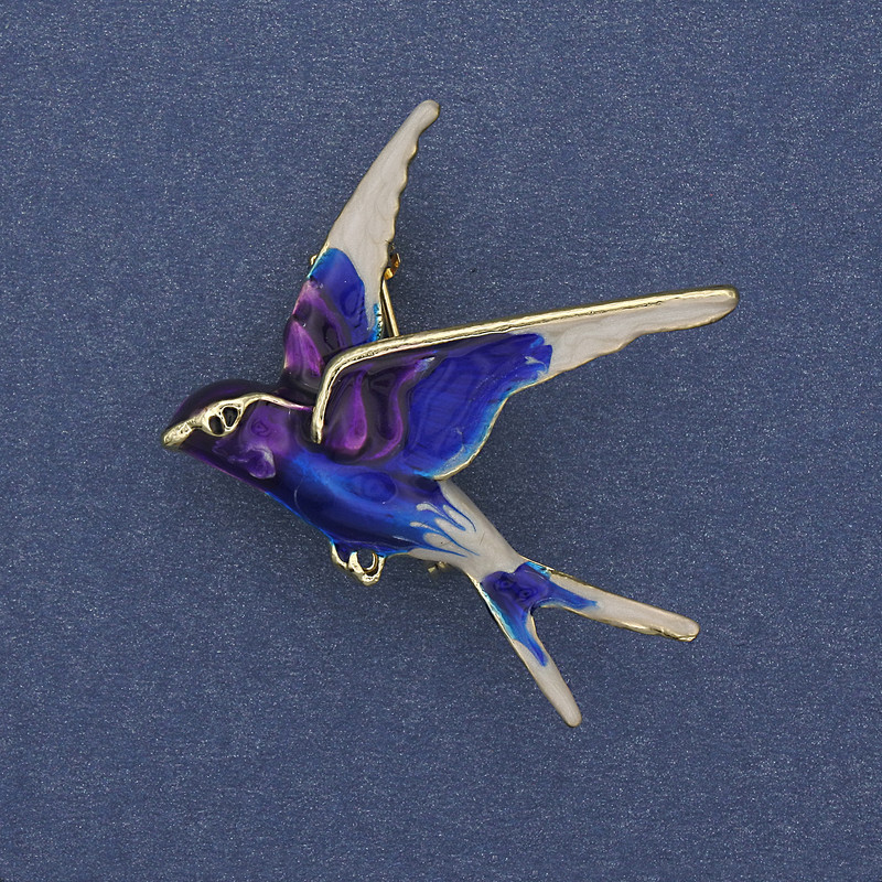 Bird Brooch-Pendant, Coloured Enamel, Gold-Tone Metal, 38x26mm+