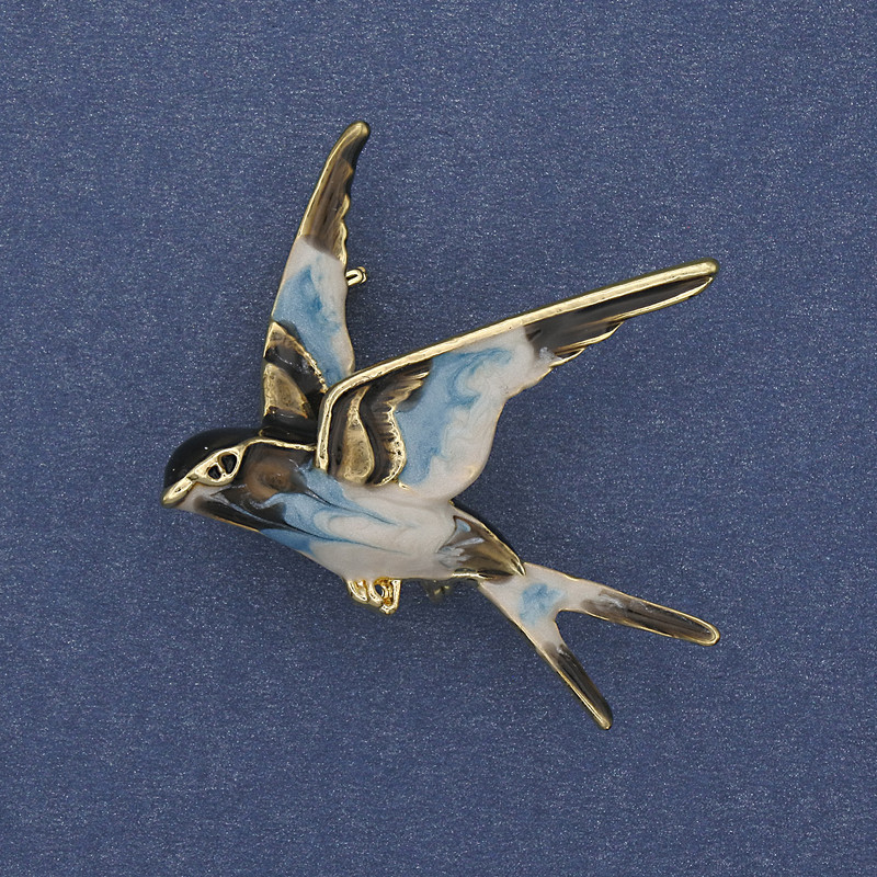 Bird Brooch-Pendant, Coloured Enamel, Gold-Tone Metal, 38x26mm+