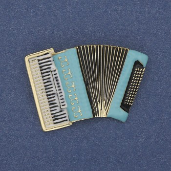 Accordion Brooch, Blue and White Enamel, Gold-Tone Metal, 43x28mm+