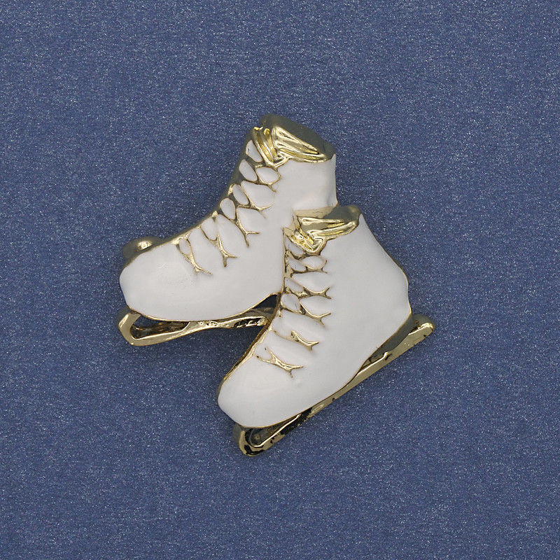 Skates Brooch-Pendant, White Enamel, Gold-Tone Metal, 23x32mm+