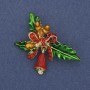 Twig Brooch with Bow and Bell, Enamel and Rhinestones, Gold-Tone Metal, 44x30mm+