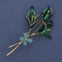 Flower Brooch, Coloured Enamel and Blue Cat's Eye, Gold-Tone Metal, 63x35mm+
