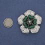 Magnetic Flower Brooch Green Enamel Pearl Silver-Tone Metal 38mm+
