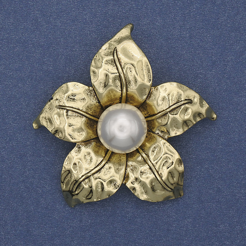 Flower Pearl Brooch Pendant Gold-Tone Metal 45mm+