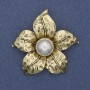 Flower Pearl Brooch Pendant Gold-Tone Metal 45mm+