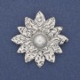 Flower Pearl Brooch Pendant Silver-Tone Metal 40mm+