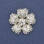 Flower Brooch White Rhinestones Pearlescent White Silver-Tone Metal 33mm+