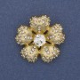 Flower Brooch White Rhinestones Gold-Tone Metal 33mm+