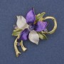 Flower Brooch Pendant Coloured Enamel Rhinestones Gold-Tone Metal 50x42mm+