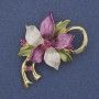 Flower Brooch Pendant Coloured Enamel Rhinestones Gold-Tone Metal 50x42mm+