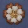 Flower Brooch Brown and Beige Enamel with Cat's Eye Beads Silver-Tone Metal 61mm+