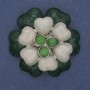 Flower Brooch Green & Beige Enamel Cat's Eye Beads Gold-Tone Metal 61mm+