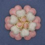 Flower Brooch Pink and Beige Enamel with Cat's Eye Beads Gold-Tone Metal 61mm+