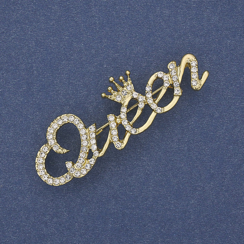 "Queen" Accent Brooch, Rhinestones, Gold-Tone Metal, 48x16mm+
