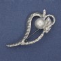 Accent Leaf Brooch with Pearl, Silver-Tone Metal, 62x31mm+