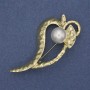 Accent Leaf Brooch with Pearl, Gold-Tone Metal, 62x31mm+