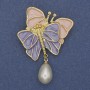 Butterflies Brooch Purple and Pink Enamel Pearl Gold-Tone Metal 52x37mm+