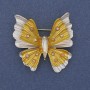 Brooch Pendant Butterfly White and Yellow Enamel Rainbow Rhinestones Gold-Tone Metal 39x42mm+