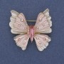 Brooch Pendant Butterfly White and Pink Enamel Rainbow Rhinestones Gold-Tone Metal 39x42mm+