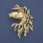 Horse Brooch Pendant White Rhinestones Gold-Tone Metal 54x41mm+