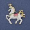 Horse Brooch Pendant White Enamel White Rhinestones Gold-Tone Metal 39x40mm+