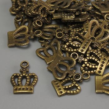 Findings Crown Pendant bronze metal colour, size 15x10x1mm+- hole diameter 2mm+- pack 20g (~36pcs)