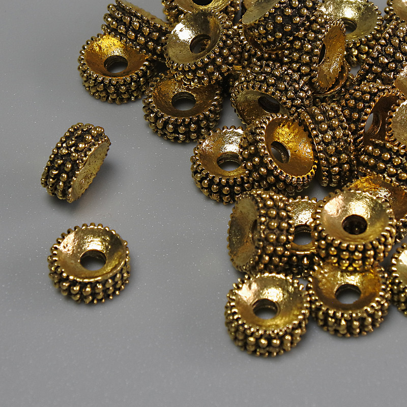 Findings Spacer Bead, Metal Colour Dark Gold, Diameter 7.5x3.5mm+/- Hole Diameter 2.3mm+/- Packing 20g (~35pcs)