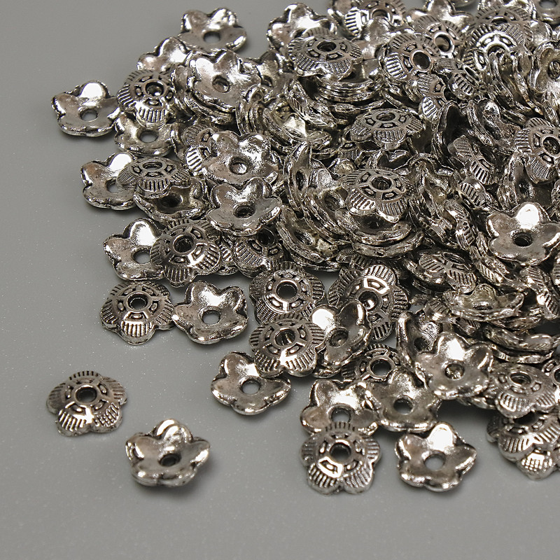 Bead Cap Finding, silver metal colour, diameter 6x1mm+/- hole diameter 1mm+/- pack 20g (~148pcs)