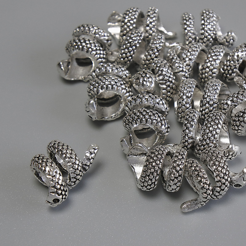 Findings Snake Spacer Bead, Silver Metal Colour, 13x8mm+/- Diameter, 4.5mm+/- Hole, 20g Pack (~14pcs)