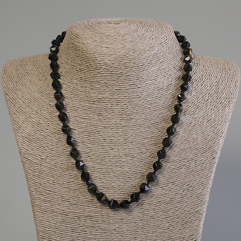 Black Onyx Necklace, Faceted Beads, 8x7mm+/- Diameter, 50cm+/- Length, with Clasp