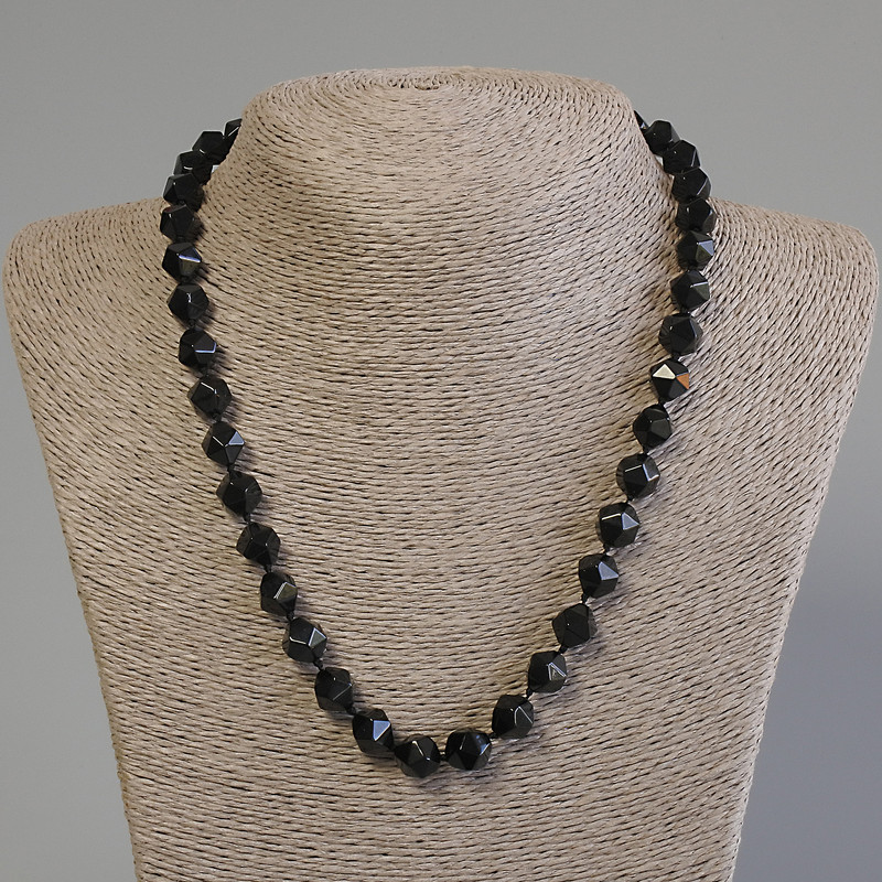 Black Onyx Necklace, Faceted, Diameter 10x9mm+/-, Length 50cm+/- with Clasp
