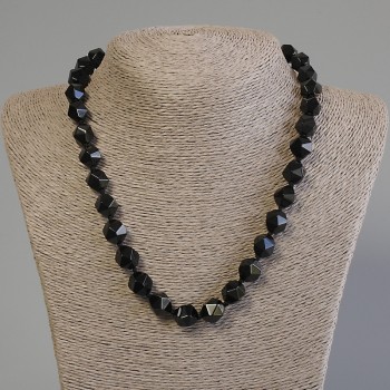 Black Onyx Necklace, faceted beads, diameter 12x11mm+-, length 50cm+- with clasp