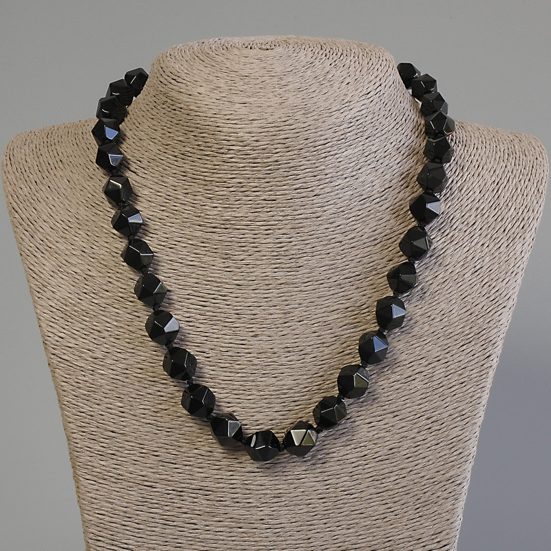 Black Onyx Necklace, faceted beads, diameter 12x11mm+-, length 50cm+- with clasp