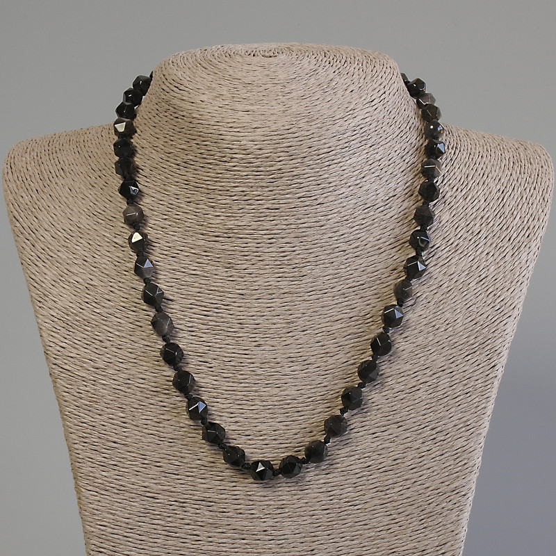 Silver Obsidian Necklace, faceted beads, diameter 8x7mm, length 50cm+- with clasp