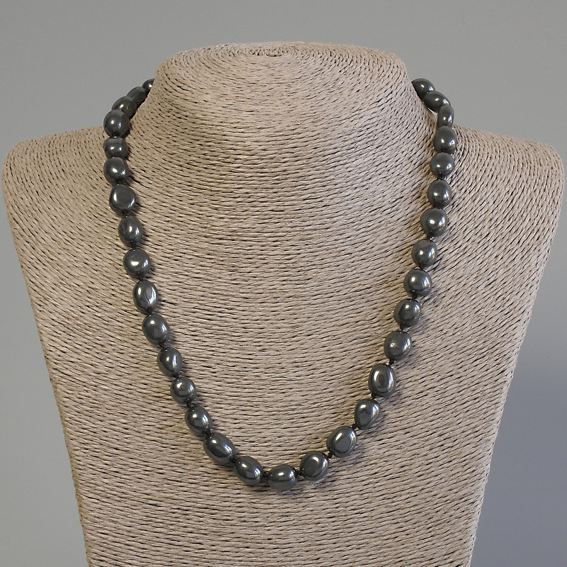 Hematite Necklace, tumbled beads, diameter 9-11x8mm, length 50cm+- with clasp