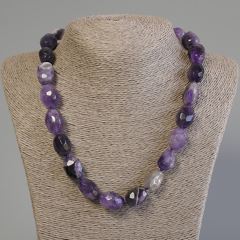 Natural Amethyst Necklace, faceted tumbled beads, diameter 17-20x13-15mm, length 50cm+- with clasp