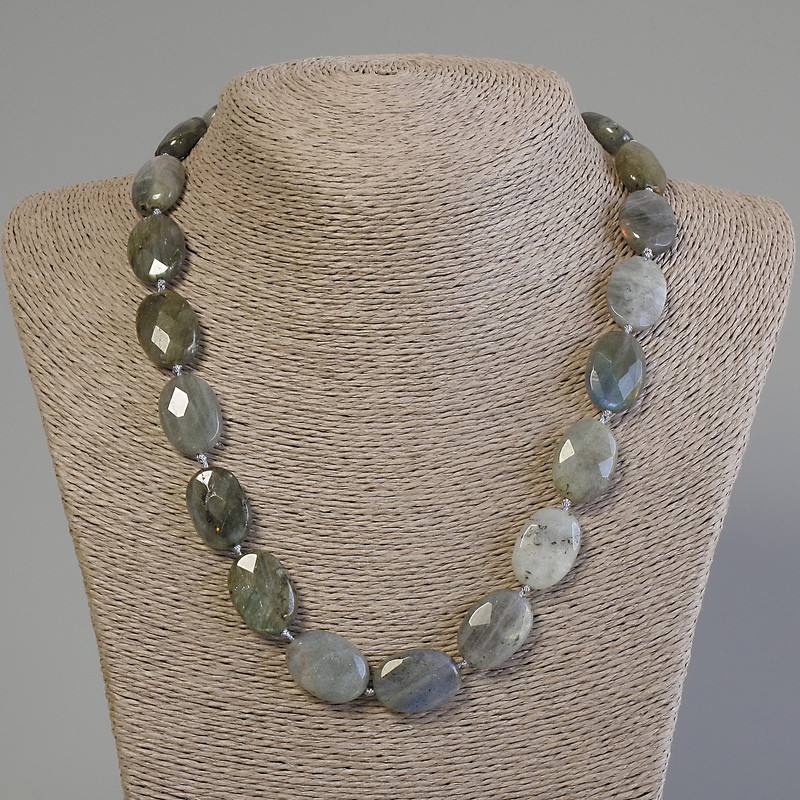 Natural Labradorite Necklace, faceted oval beads, diameter 20x15mm, length 50cm+- with clasp