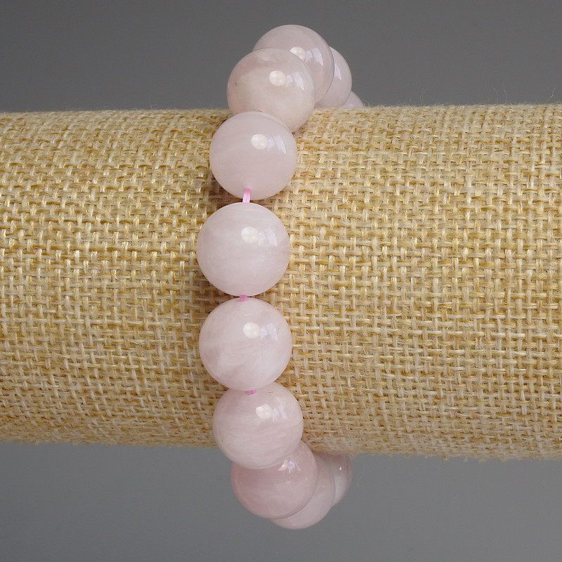 Madagascar Rose Quartz Bracelet, smooth round beads, diameter 12.5mm+-, length 18cm+- stretch