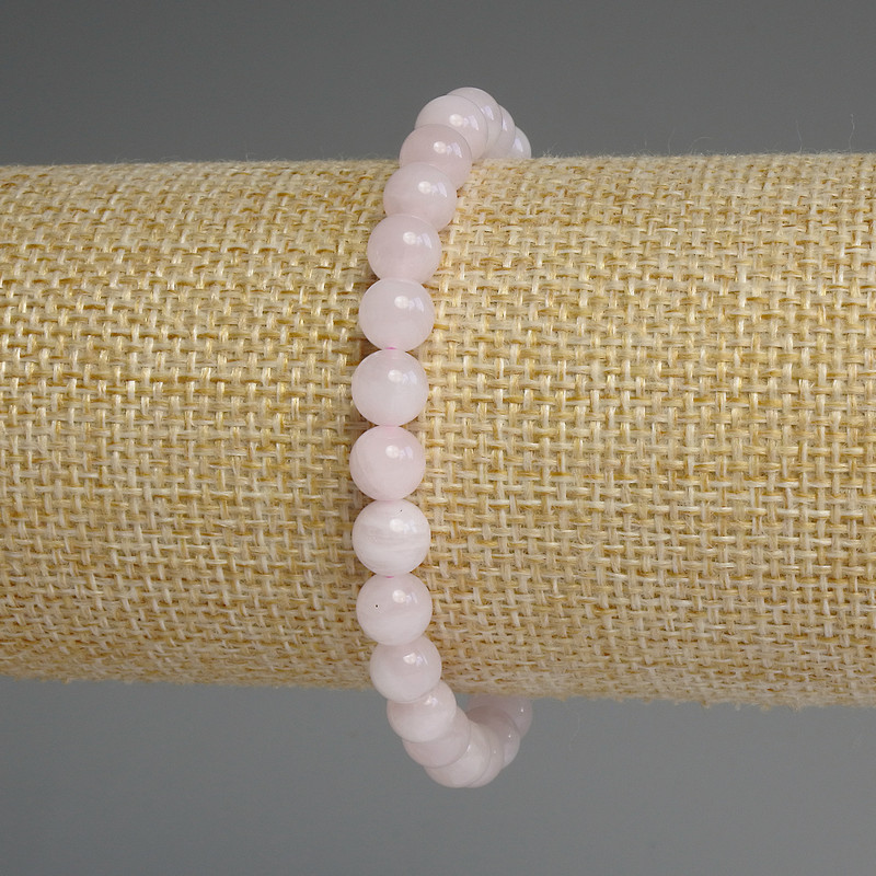 Madagascar Rose Quartz Bracelet, smooth round beads, diameter 6mm+-, length 18cm+- stretch