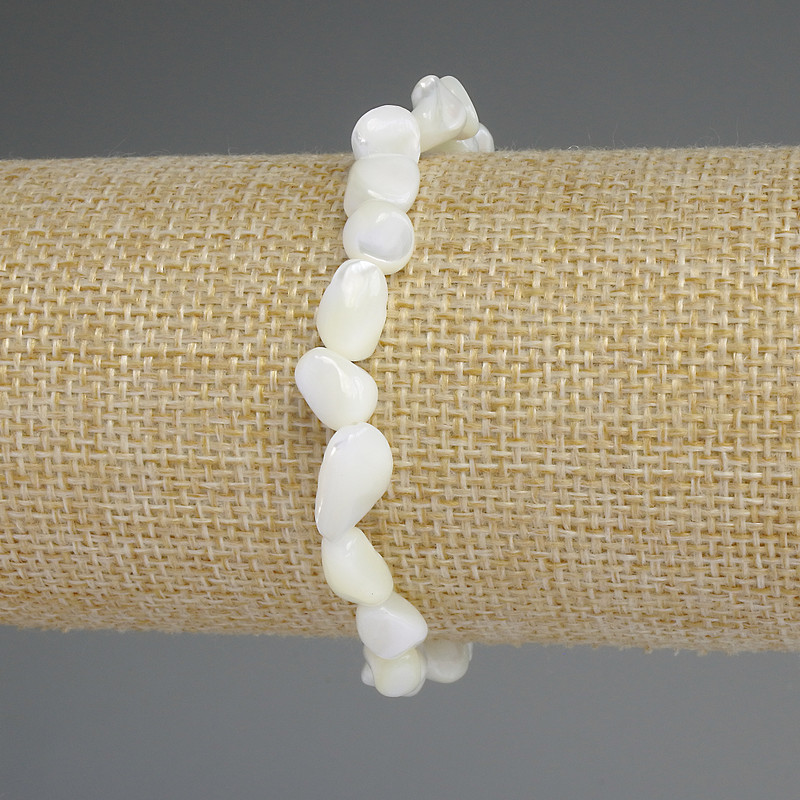 Mother-of-Pearl Bracelet, tumbled beads, diameter 8x6-8mm+-, length 18cm stretch