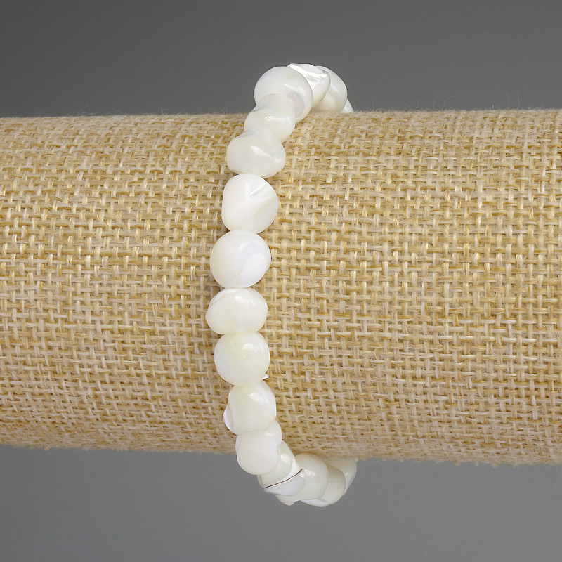 Mother-of-Pearl Bracelet, tumbled beads, diameter 8x8mm+-, length 18cm stretch